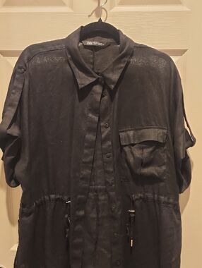 Zara Womens Black Button-Front Utility Shirt Or Jacket